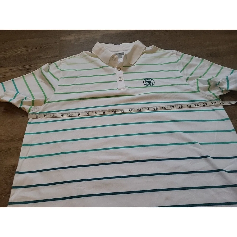 Ashworth Mens Surf Club Striped Polo Shirt White Green Large Short‎ Sleeve Golf